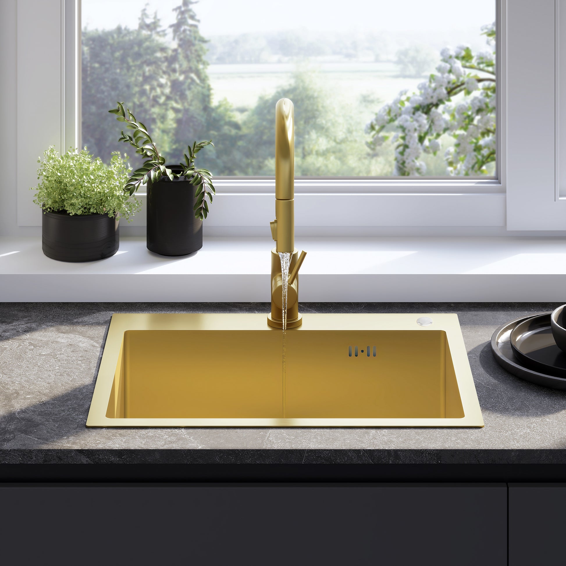 Chiuvetă inox Liam BRUSH GOLD fără robinet de bucătărie 4