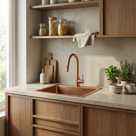 Chiuvetă inox Leo 50 BRUSH COPPER fără robinet de bucătărie 1