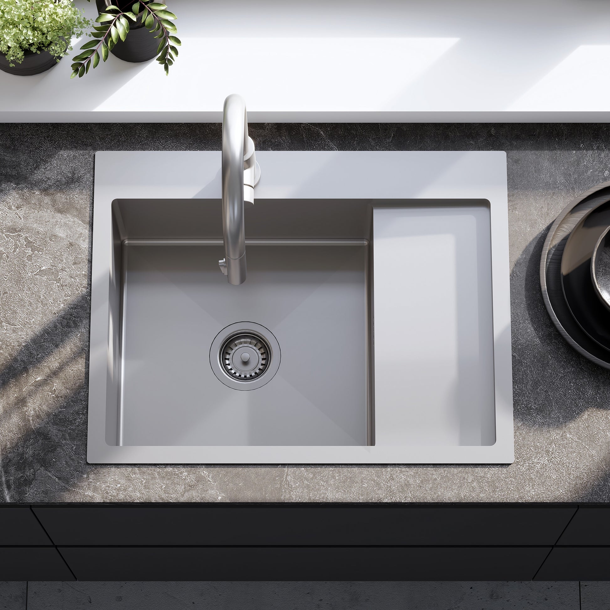 Chiuvetă Inox Fin Brush Nickel cu robinet de bucătărie 3