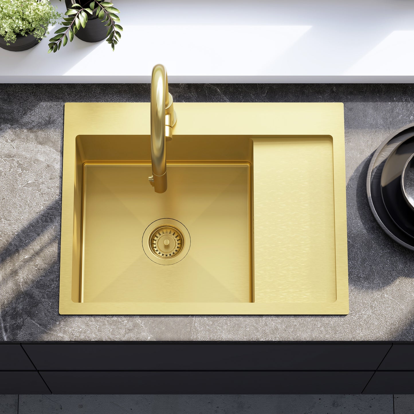 Chiuvetă inox Fin BRUSH GOLD cu robinet de bucătărie 3
