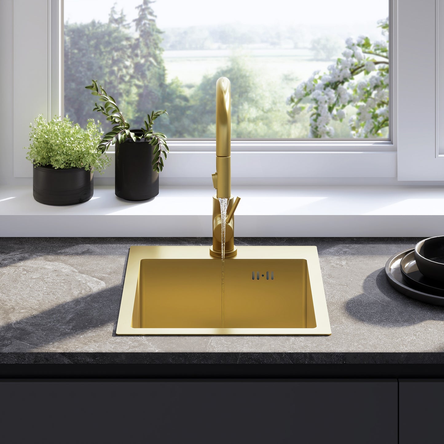 Chiuvetă Inox Leo 40 Brush Gold cu robinet de bucătărie 3