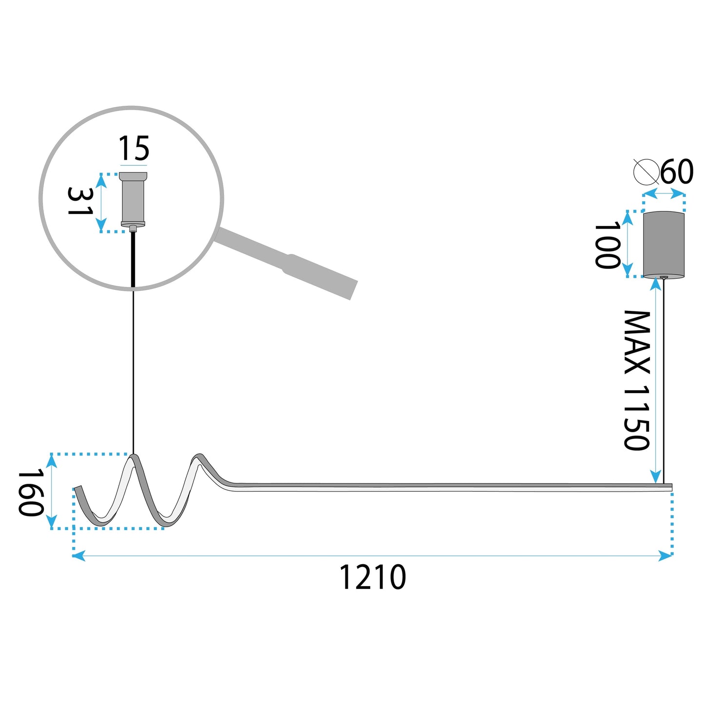 Lampă Suspendată Lhj030-cp 120cm Neagră  15