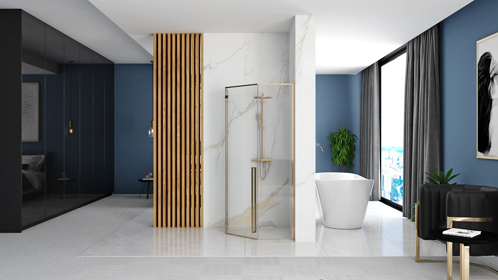 Cabina de dus DIAMOND GOLD  90x90 cm cu cadita Diamond negru 4
