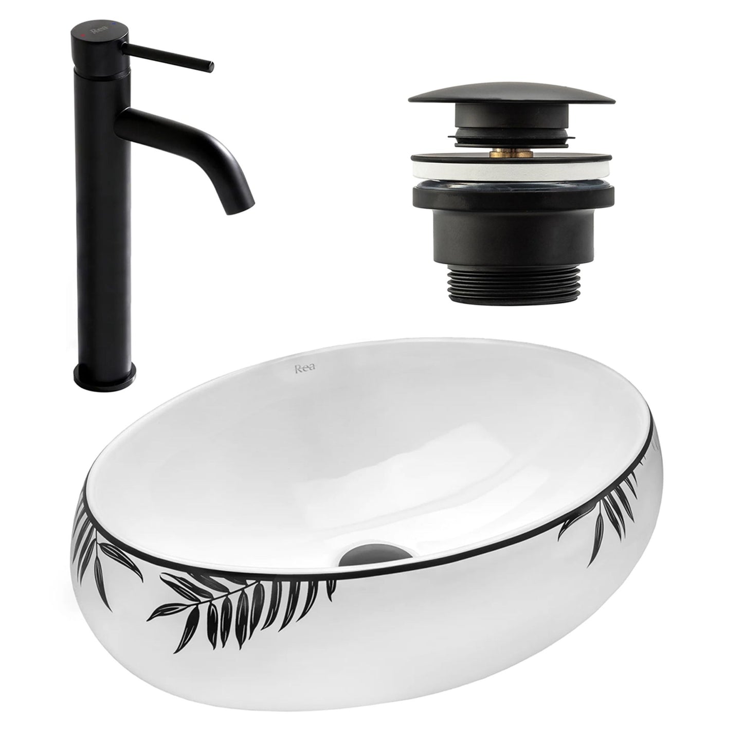 Set lavoar Shila + baterie inalta Lungo black+ dop universal black 1