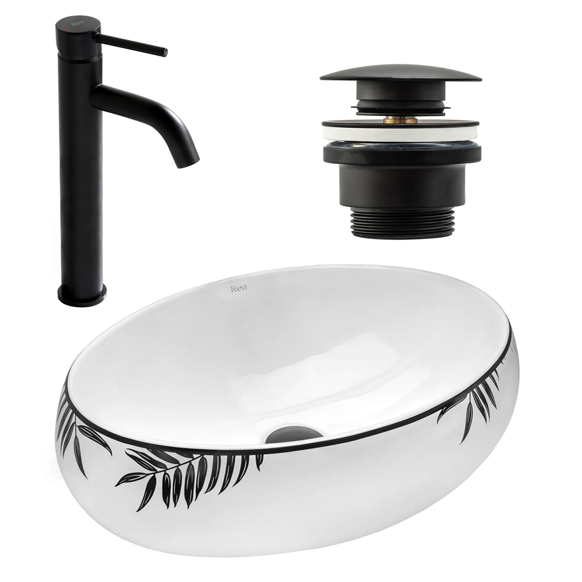 Set lavoar Shila + baterie inalta Lungo black+ dop universal black 1