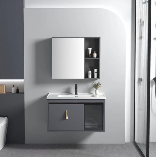 Set Mobilier De Baie Cu Lavoar Paris 60cm Grey  1