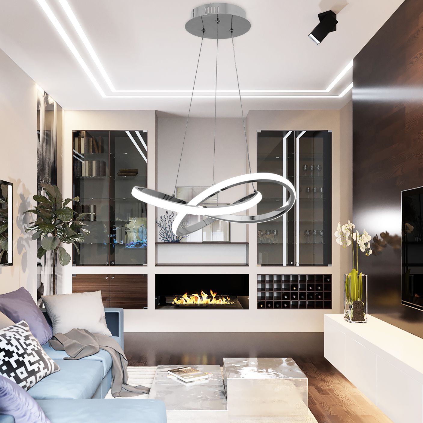 Lampă de tavan Inel suspendat LED modern + telecomandă APP389-CP Chrome  5