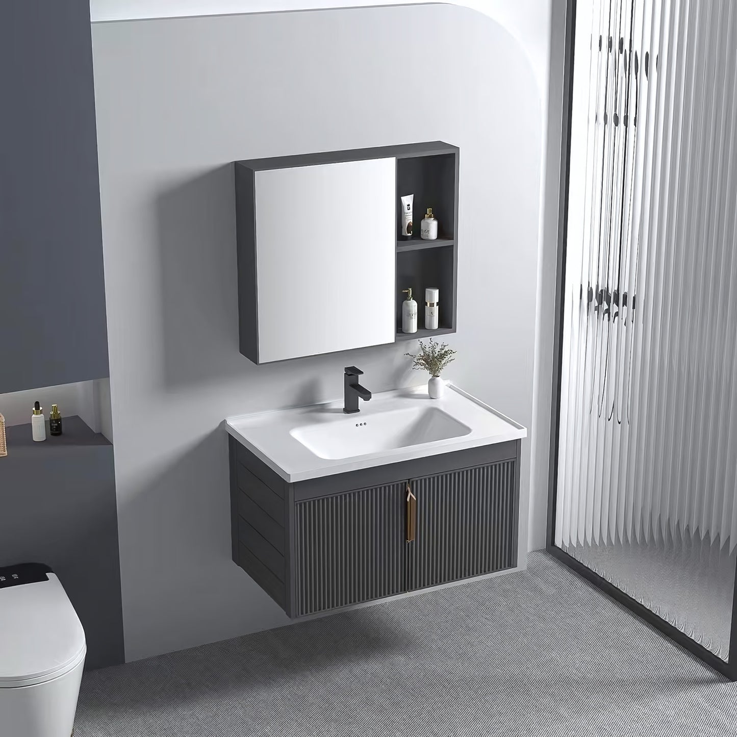 Set Mobilier De Baie Cu Lavoar Astor 60cm Grey  2