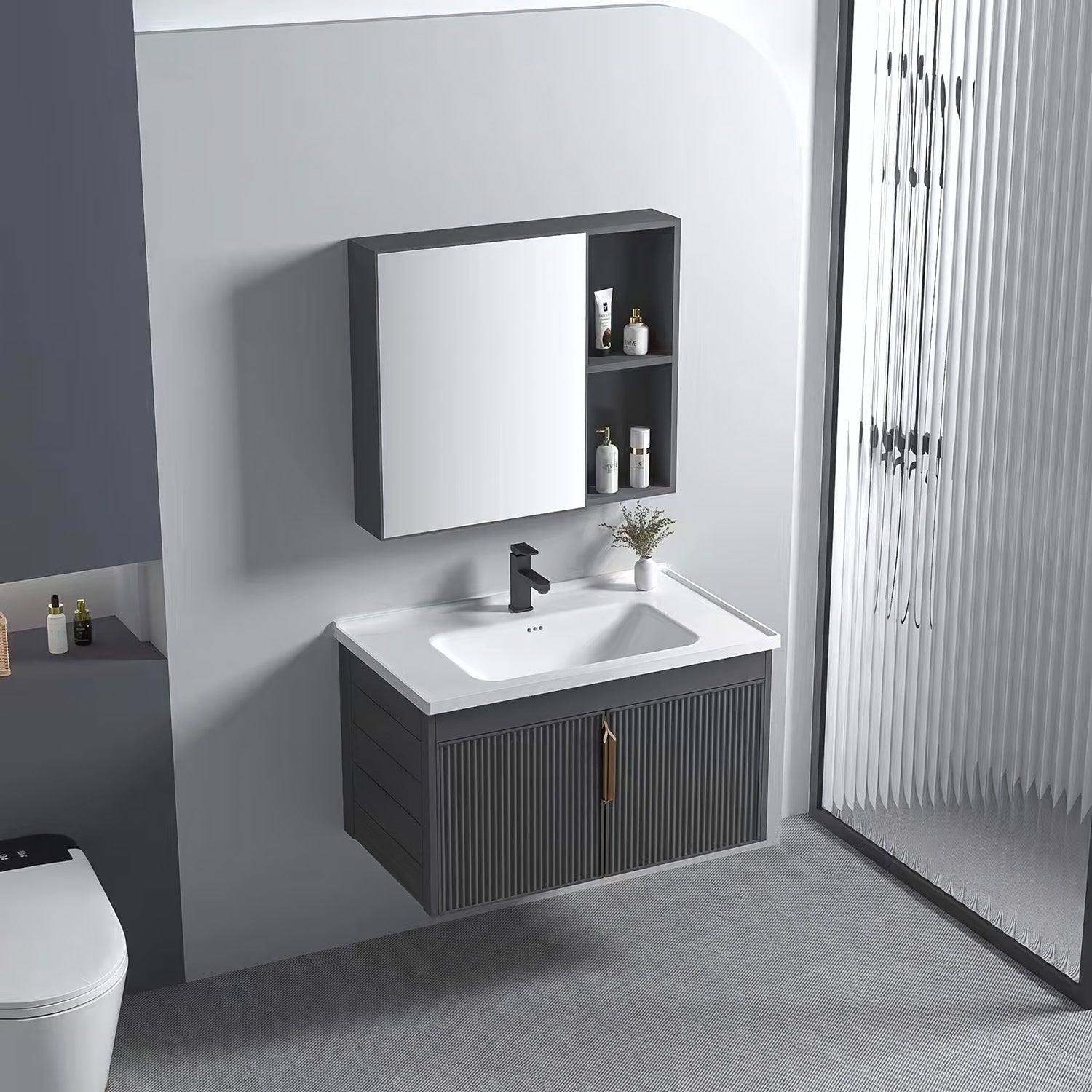 Set Mobilier De Baie Cu Lavoar Astor 60cm Grey  2
