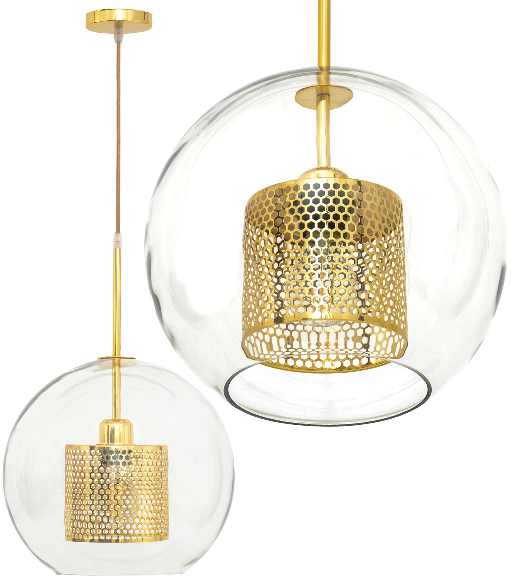 Lampă suspendată din sticlă galbena aurie APP556-1CP 30cm  1