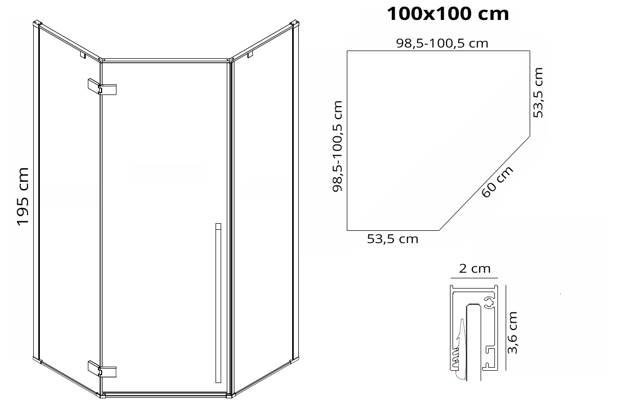 Cabina de dus DIAMOND BLACK MAT 100x100 cm  6