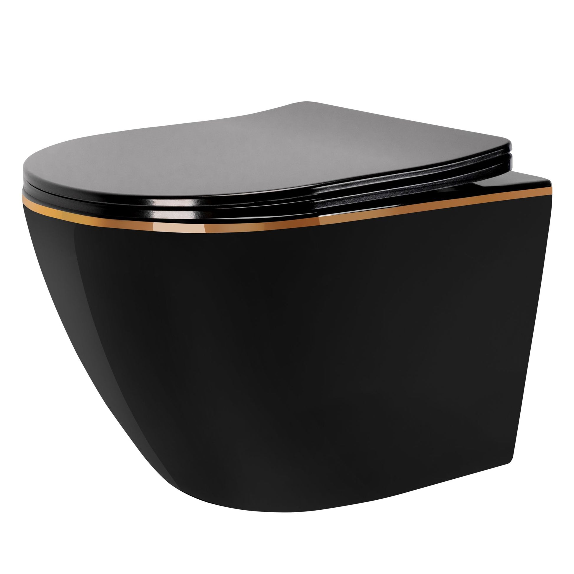 Vas WC suspendabil Rea CARLO Mini Rimless Duroplast Flat Black Gold Edge 1