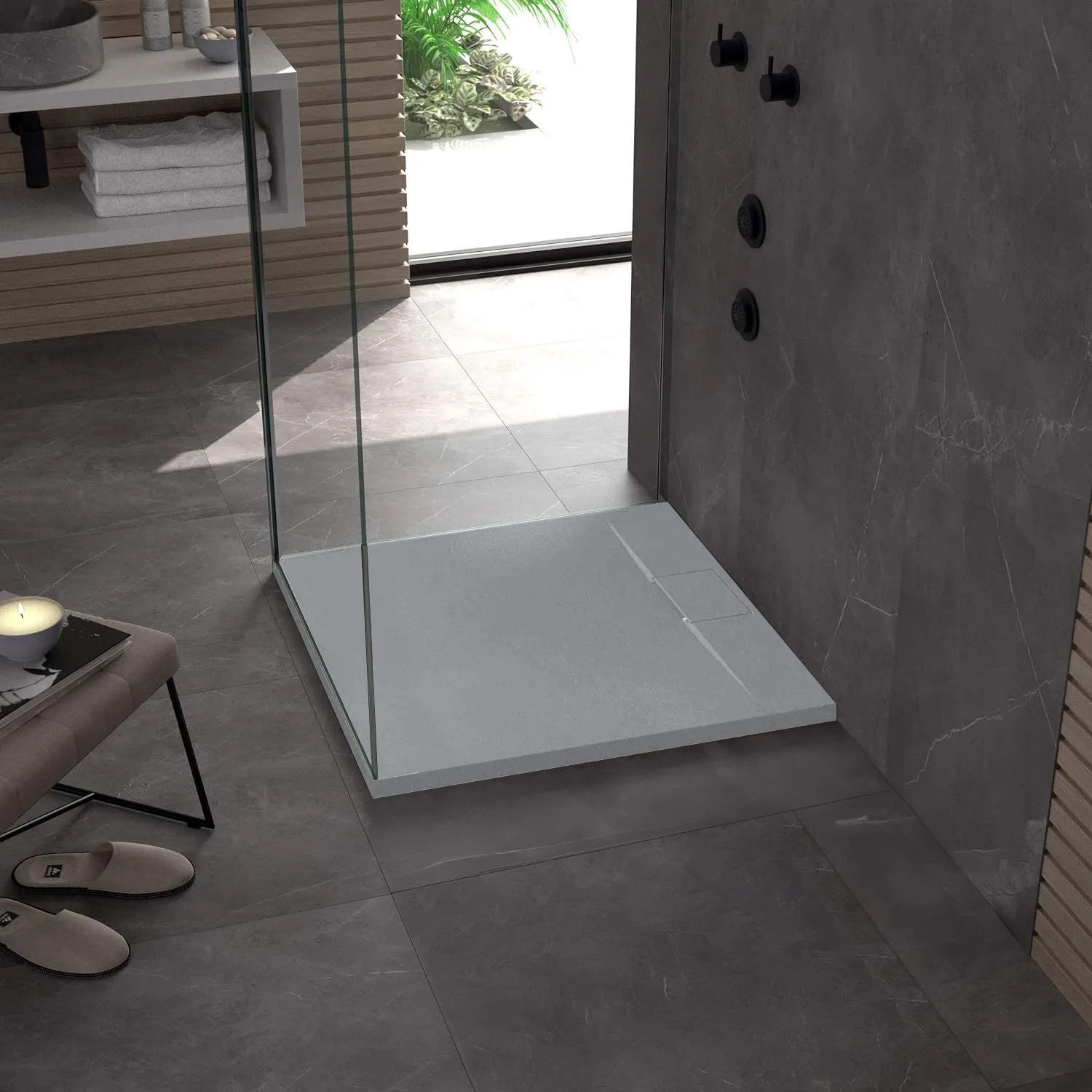 Cadita de dus Rea Bazalt Grey 90x90  3