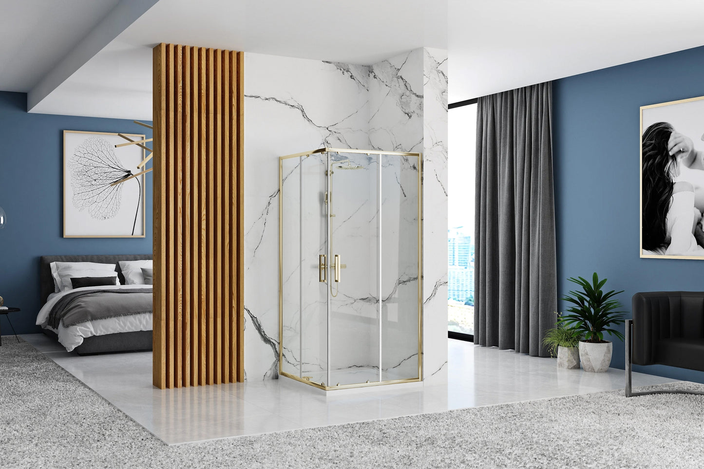 Cabină De Duș Rea Punto 80x100 Cm Gold cu cadita Savoy 6