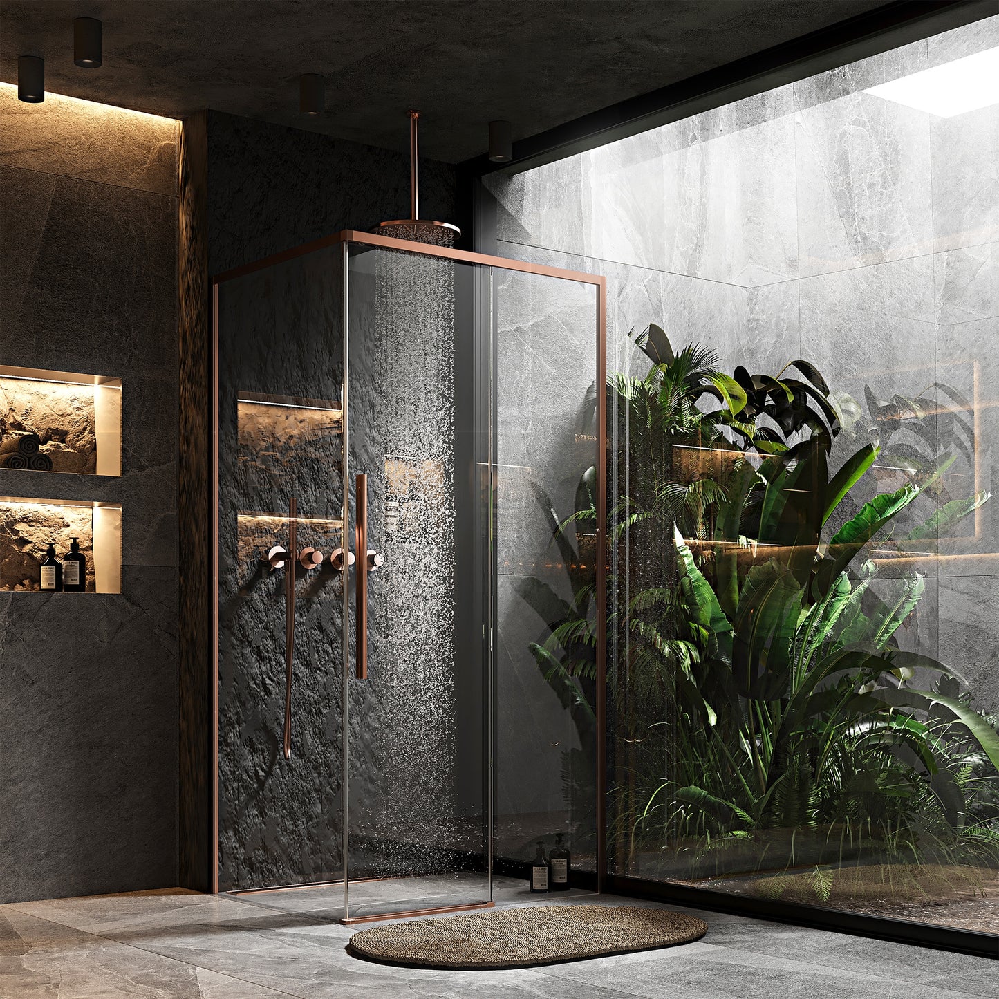 Cabina de dus SOLAR Copper Brush 100x80cm cu cadita Savoy black 3