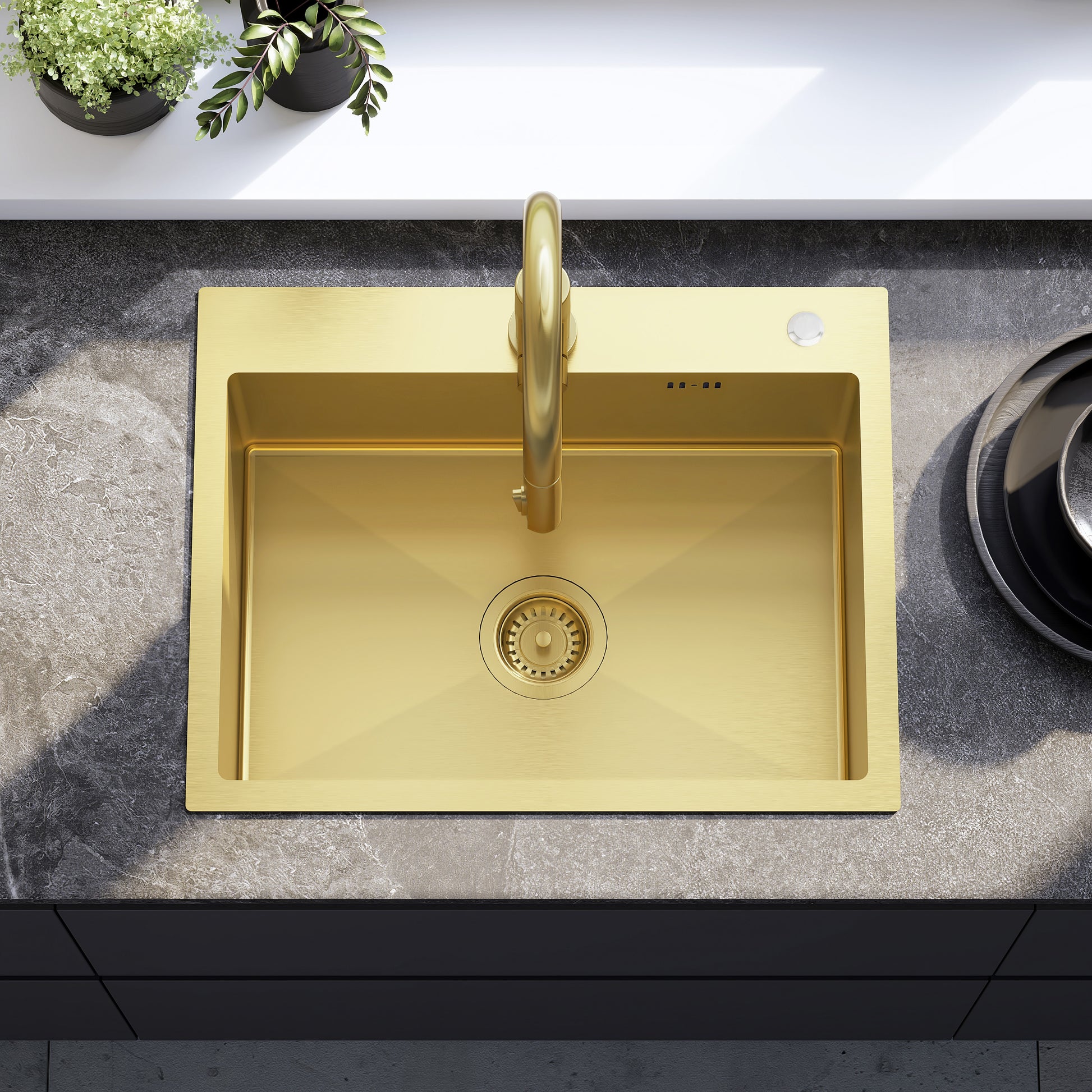 Chiuvetă inox Liam BRUSH GOLD fără robinet de bucătărie 3