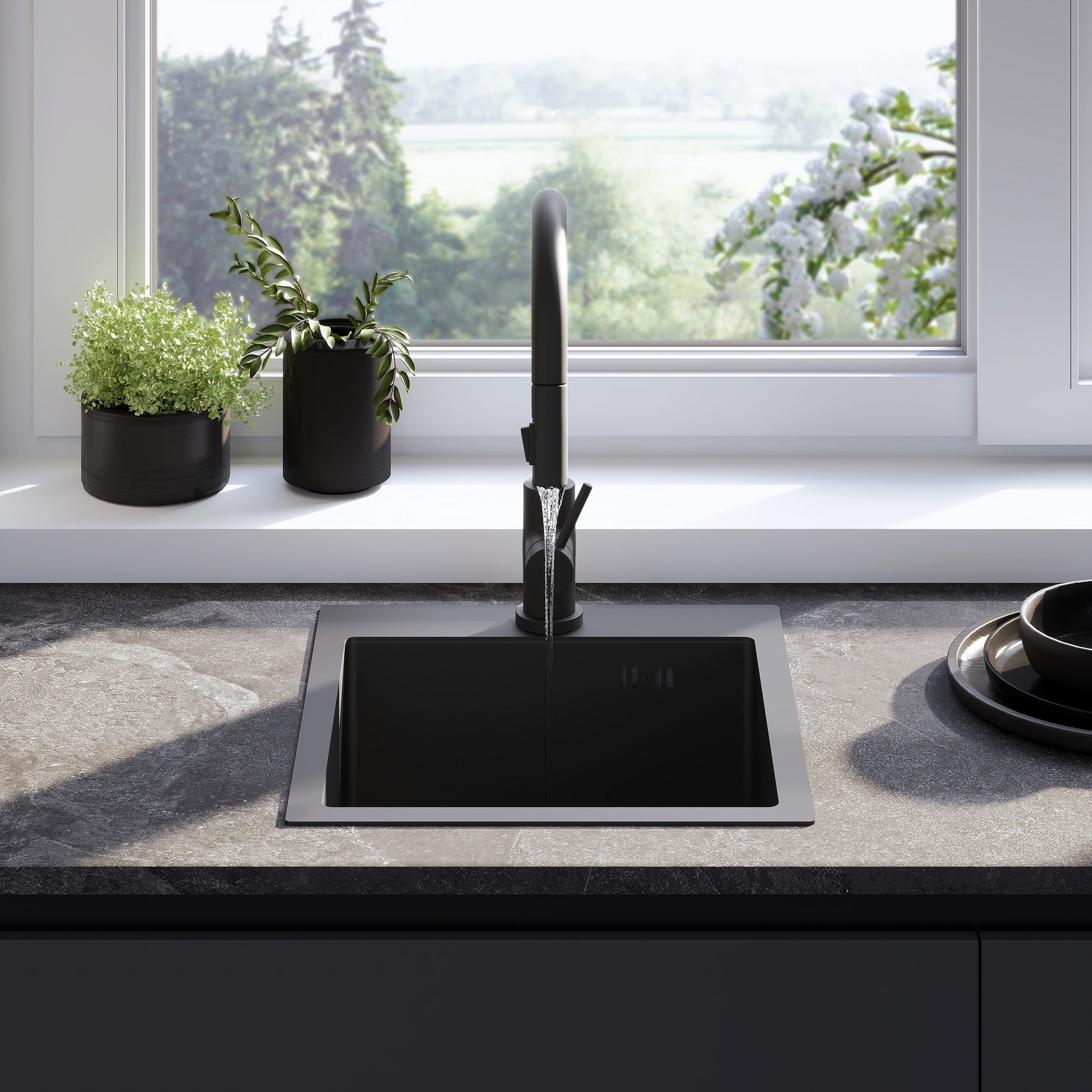 Chiuvetă Inox Leo 40 Black cu robinet de bucătărie 3