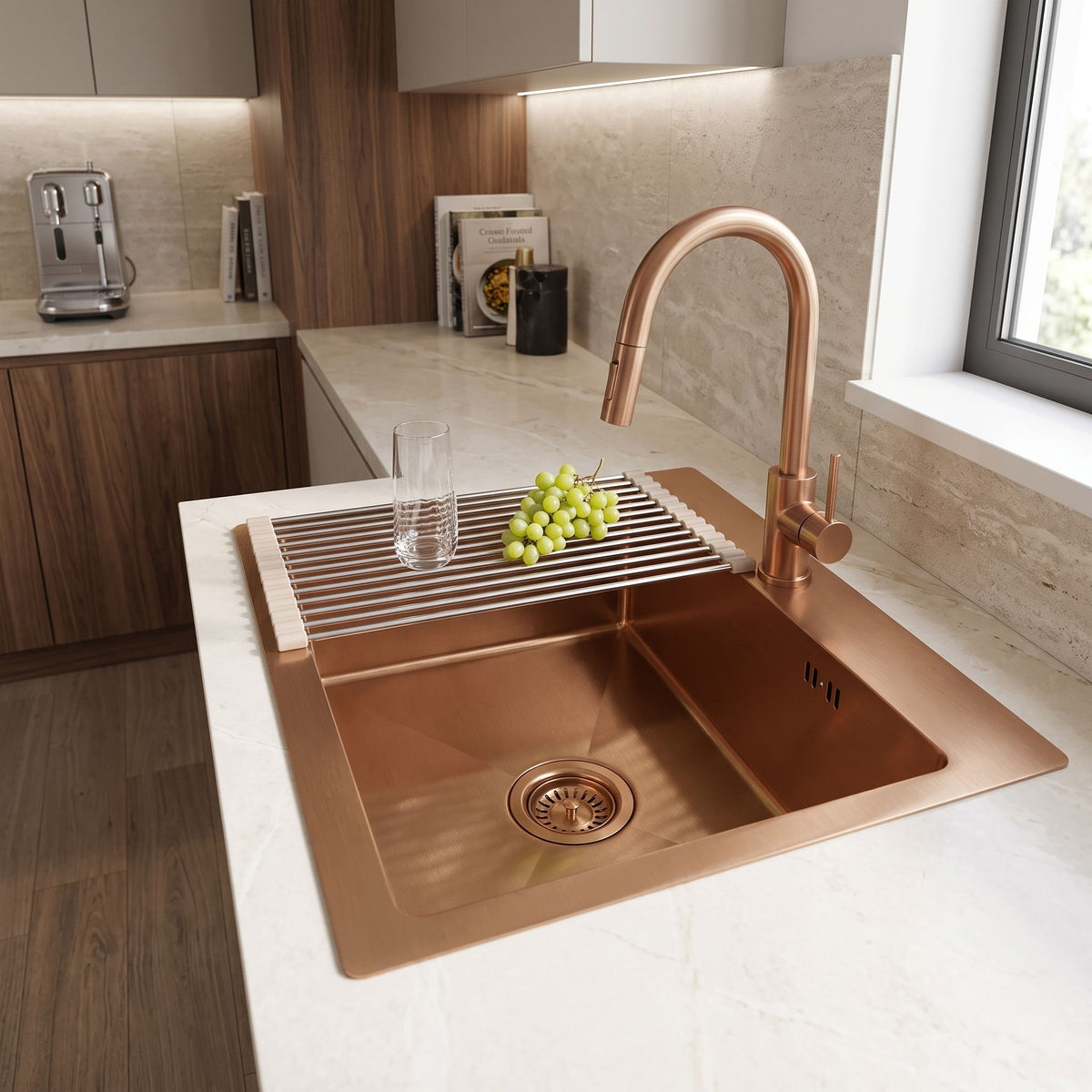 Chiuvetă Din Oțel Cu Set De Accesorii 3 Buc. REA Leo 50 Brush Copper Accesorii Gri 8