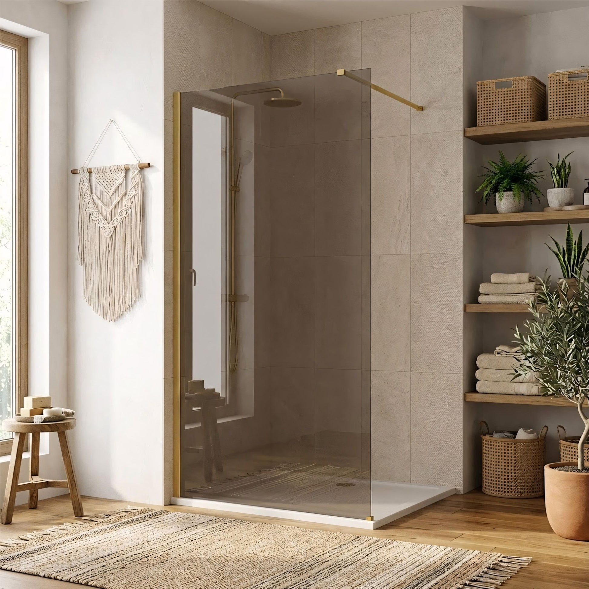 Paravan de dus Rea Flexi Brown / Brush Gold 130  7