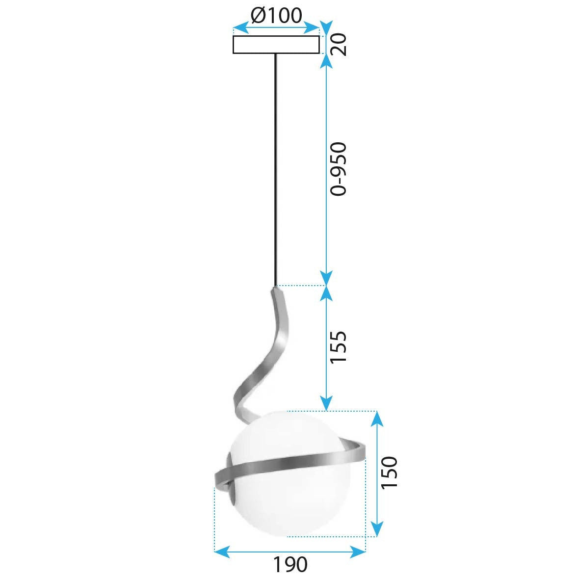 Sferă De Sticlă Spirală Lampă Suspendată APP1732-1CP Black  6