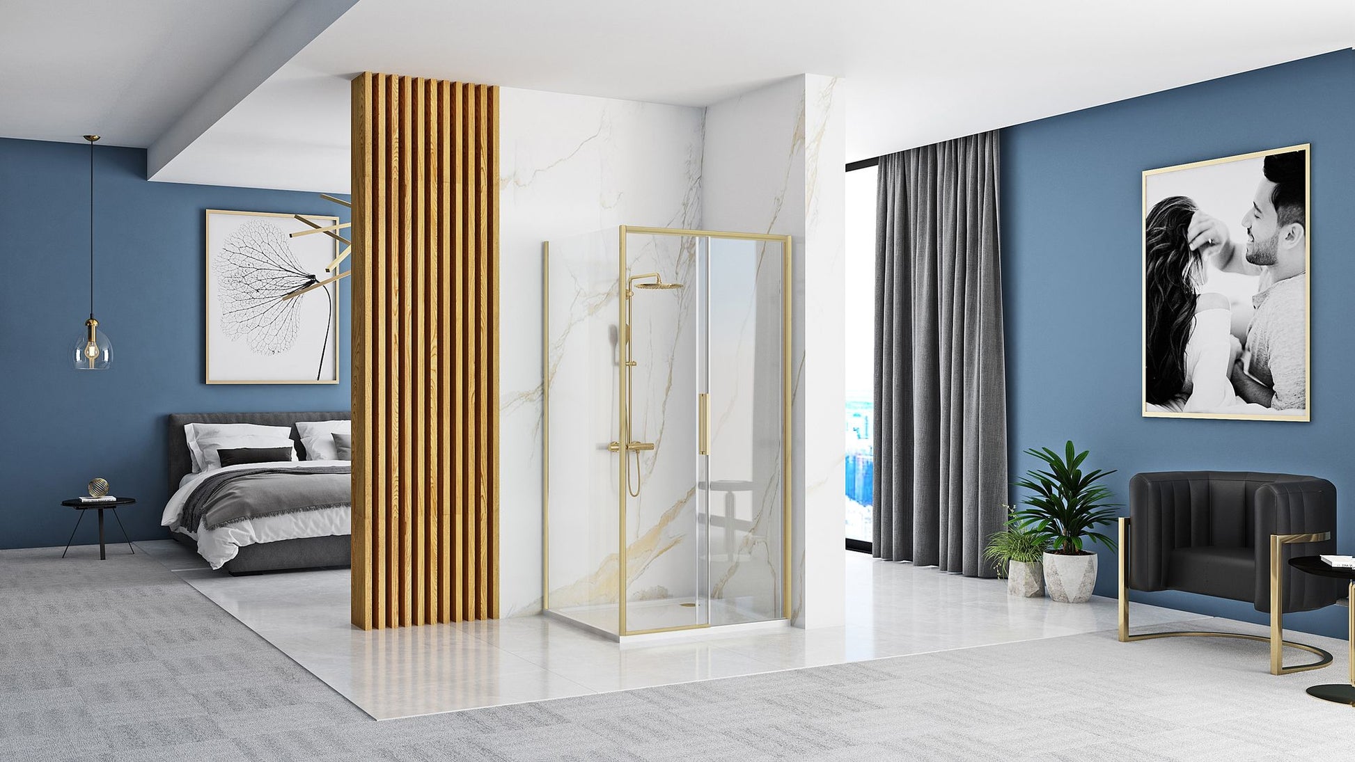 Cabina dus Rapid Slide Gold Brush Usa: 110 Perete: 90 3