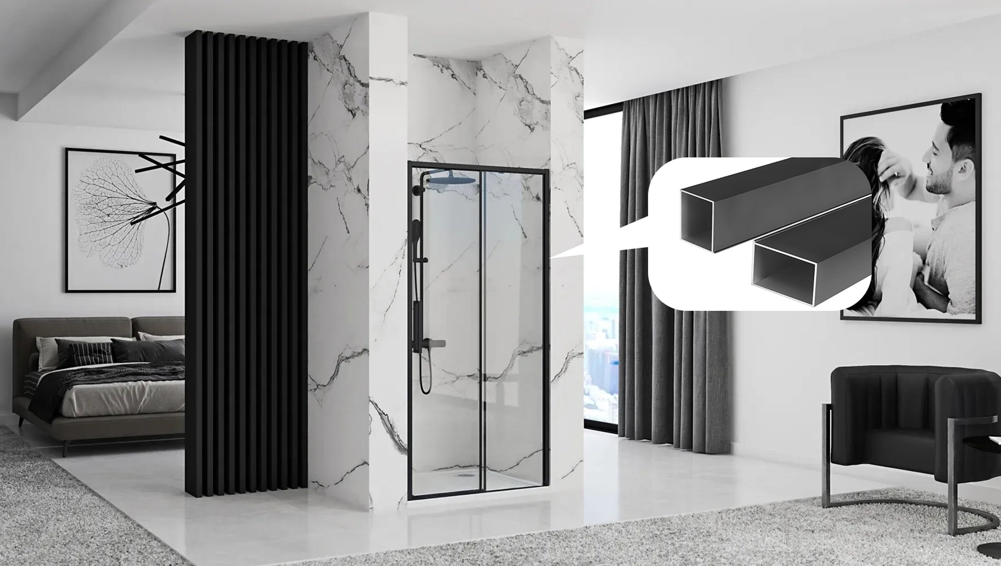 Profil De Extensie Pentru Cabine De Ușă Solar Fargo Rapid Black  6