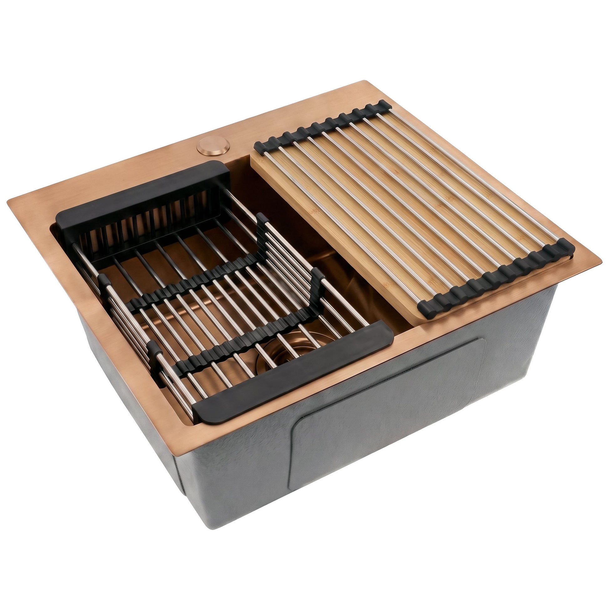 Chiuvetă Din Oțel Cu Set De Accesorii 3 Buc. REA Leo 50 Brush Copper Accesorii Negre 12
