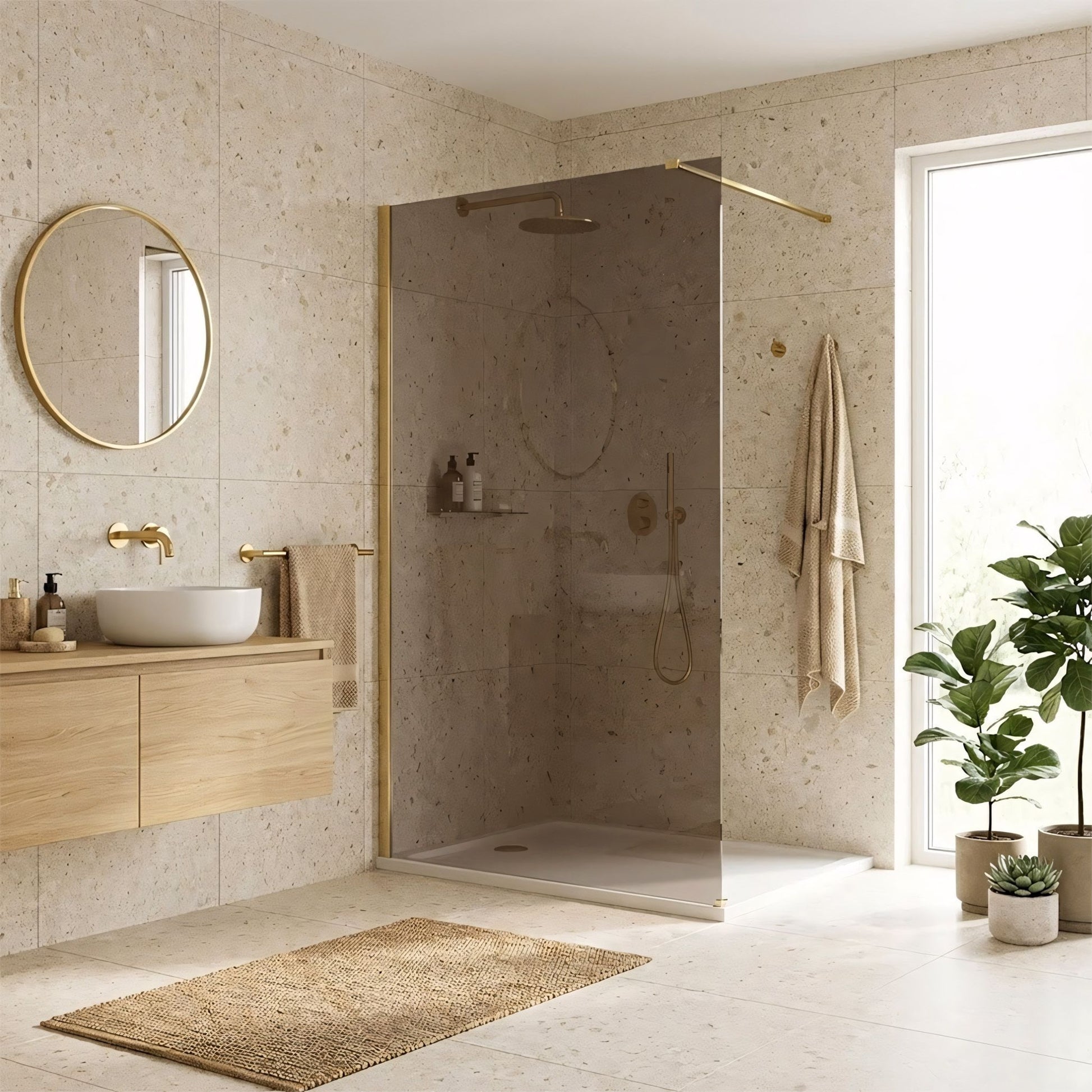 Paravan de dus Rea Flexi Brown / Brush Gold 130  5