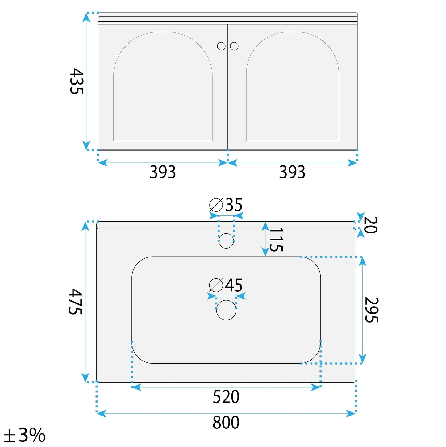 Set mobilier de baie cu lavoar Denver 80cm Grey  7