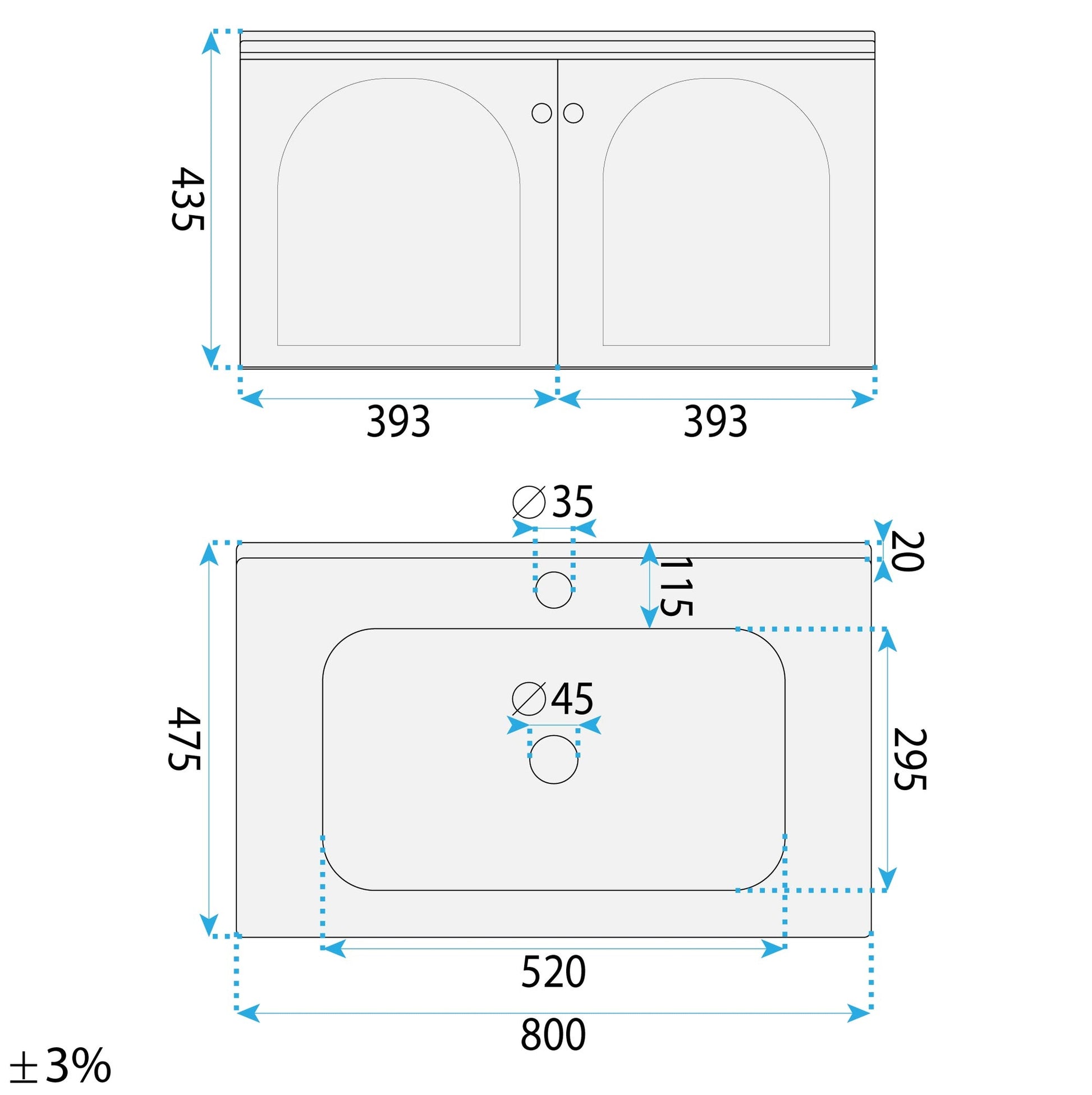 Set mobilier de baie cu lavoar Denver 80cm Grey  7