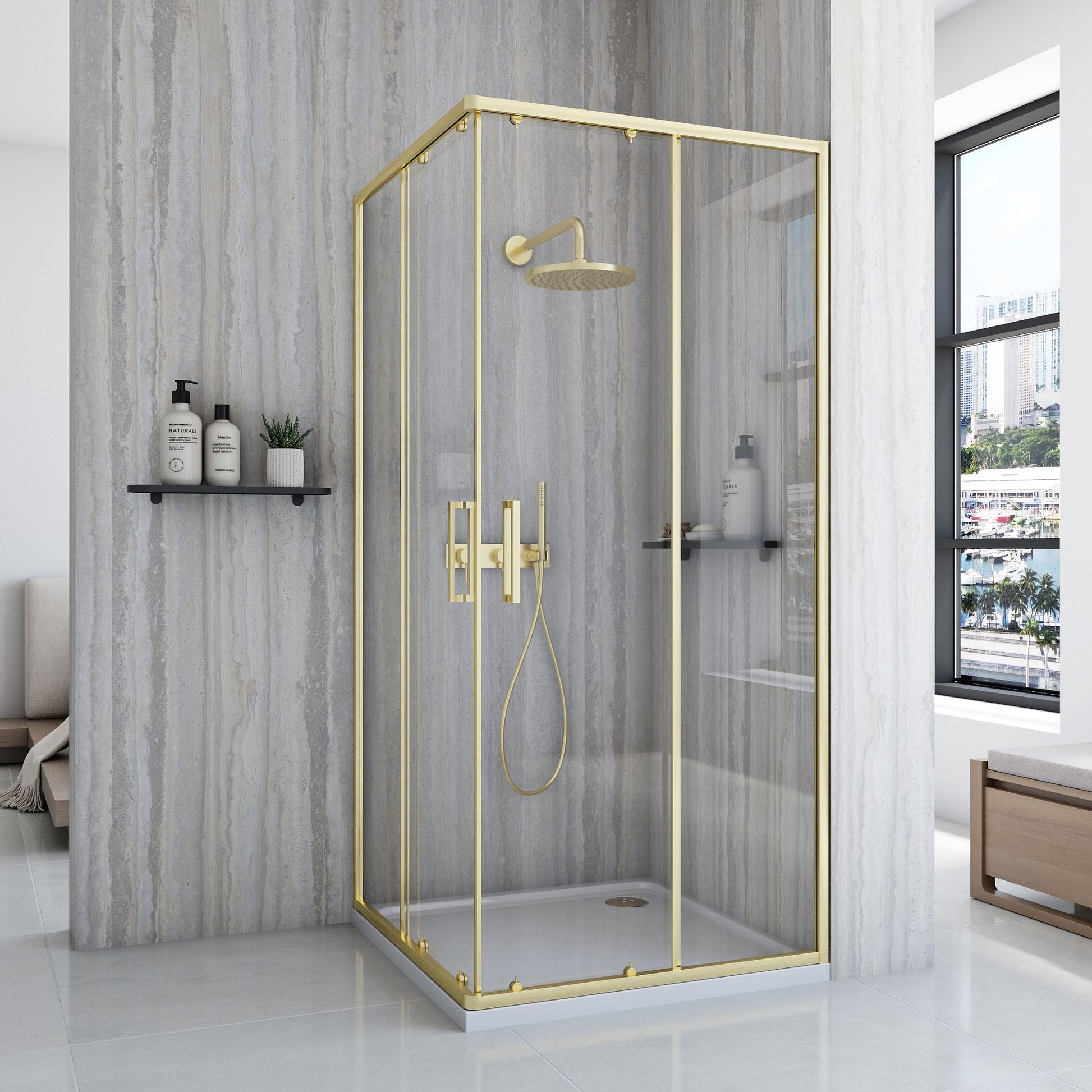 Cabina de dus Rea City 80x80 cm Gold Brush cu cadita Savoy 2