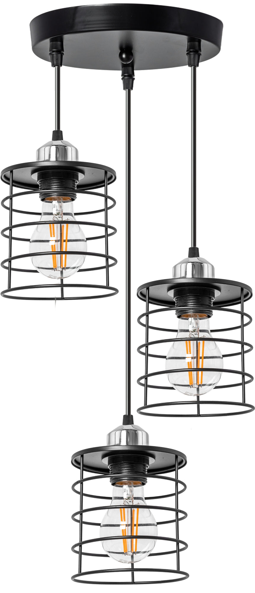 Lampă De Tavan Suspendată Triple Metal Loft Negru 392204  1