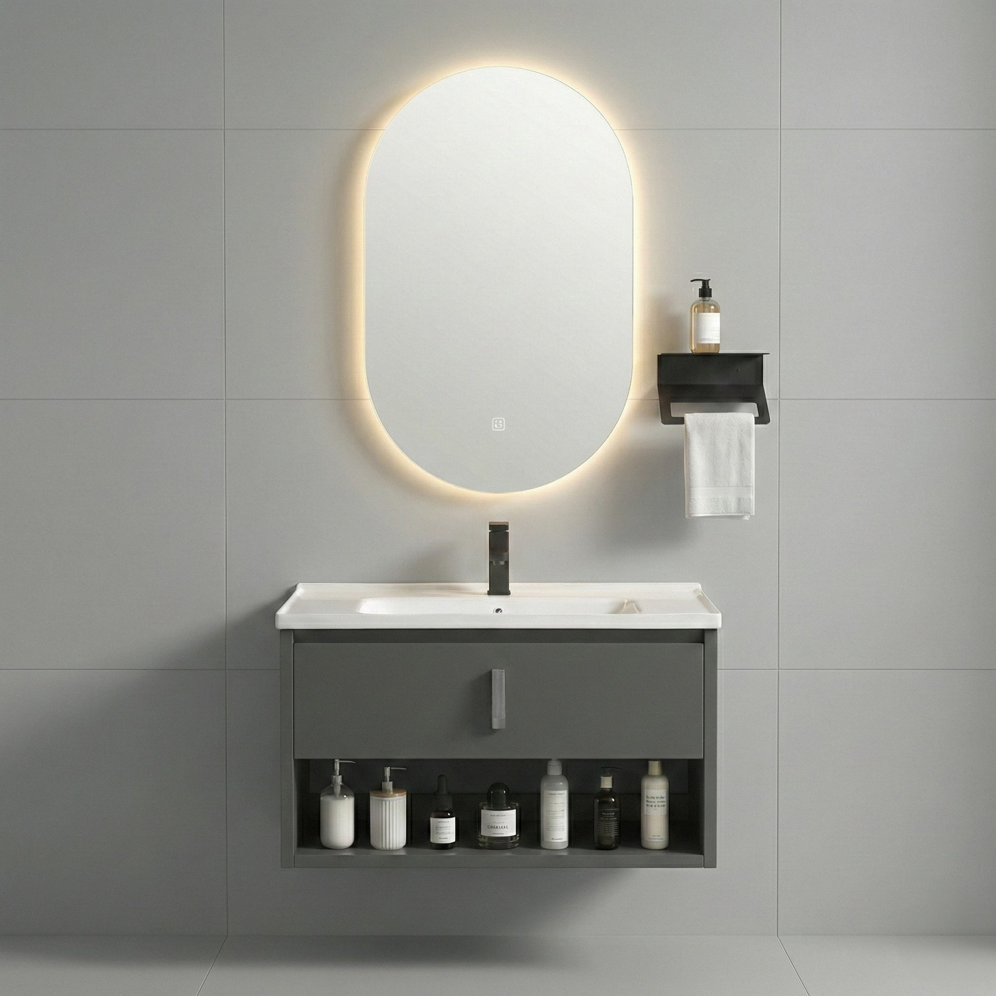 Set mobilier de baie cu lavoar Toledo 60cm Grey  1