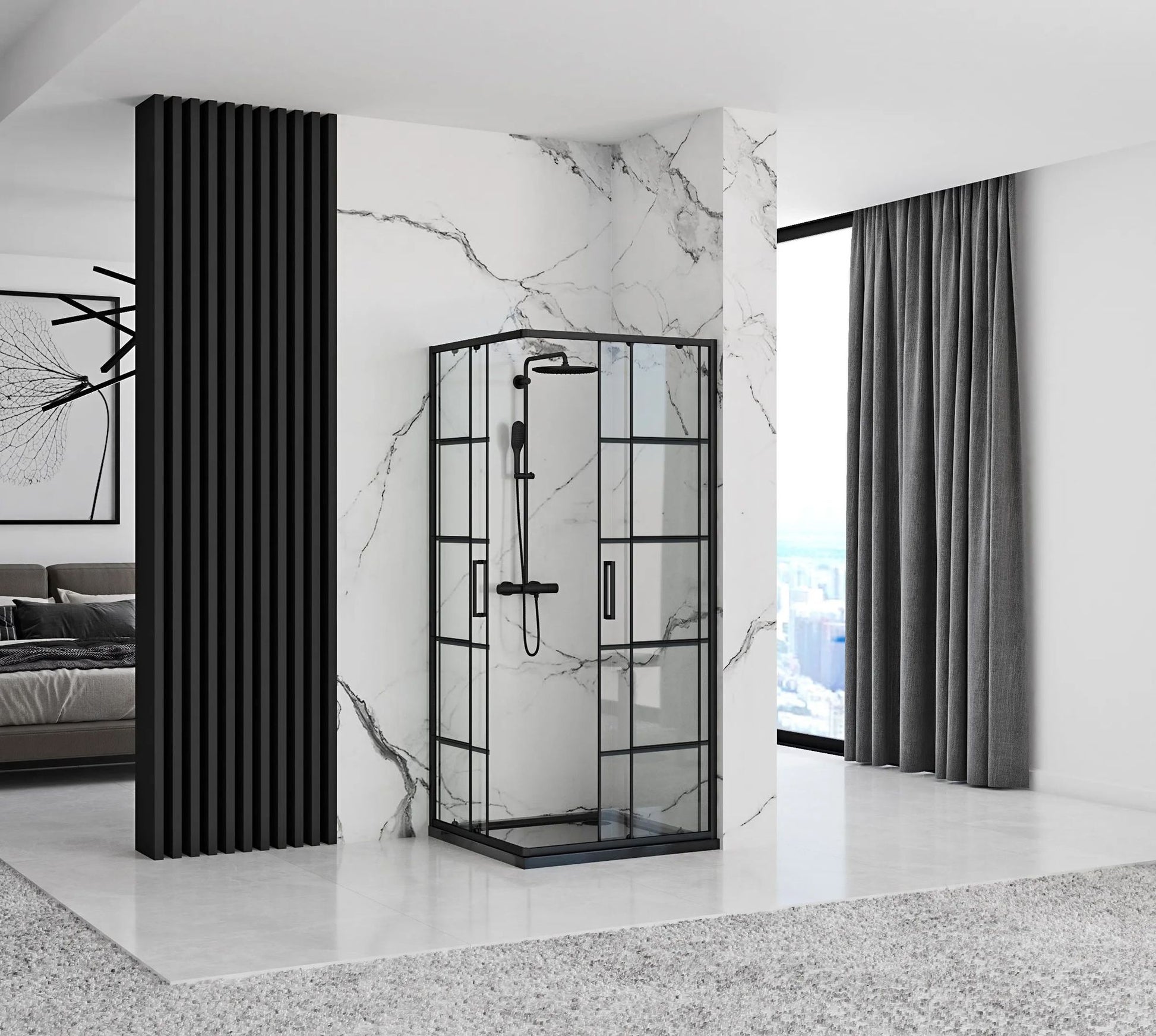 Cabina de dus Rea Concept Black 80x80 Negru cu cadita Savoy black 2