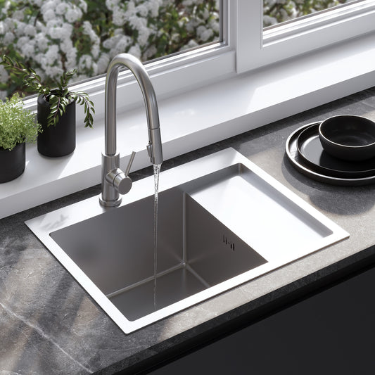 Chiuvetă Inox Fin Brush Nickel cu robinet de bucătărie 1