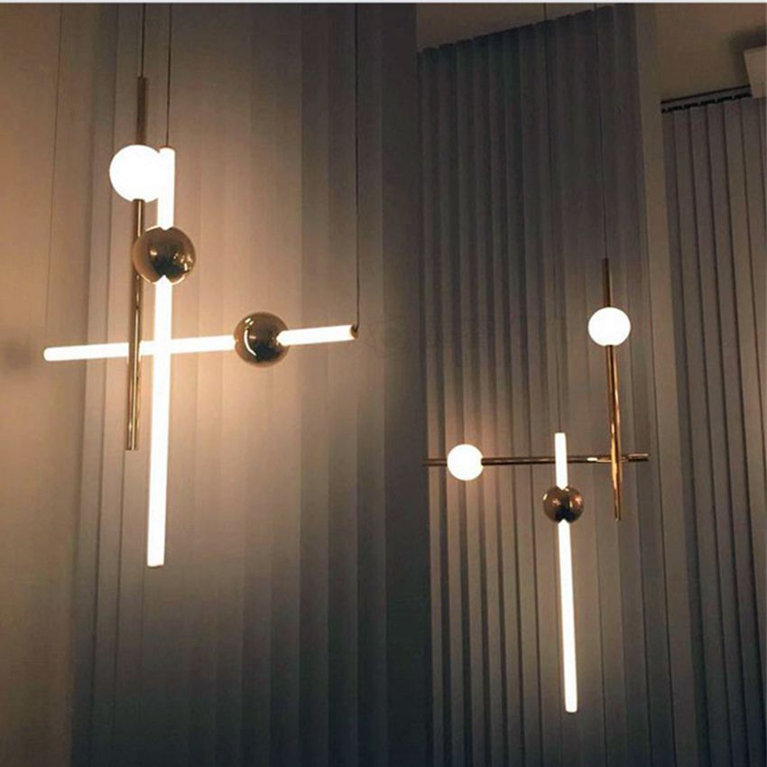 Lampă de plafon suspendată cu LED lung auriu alb APP476-CP  5