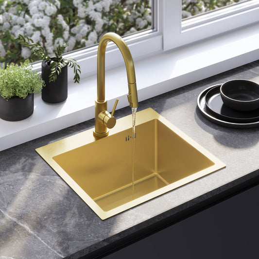 Chiuvetă inox Leo 50 BRUSH GOLD fără robinet de bucătărie 1