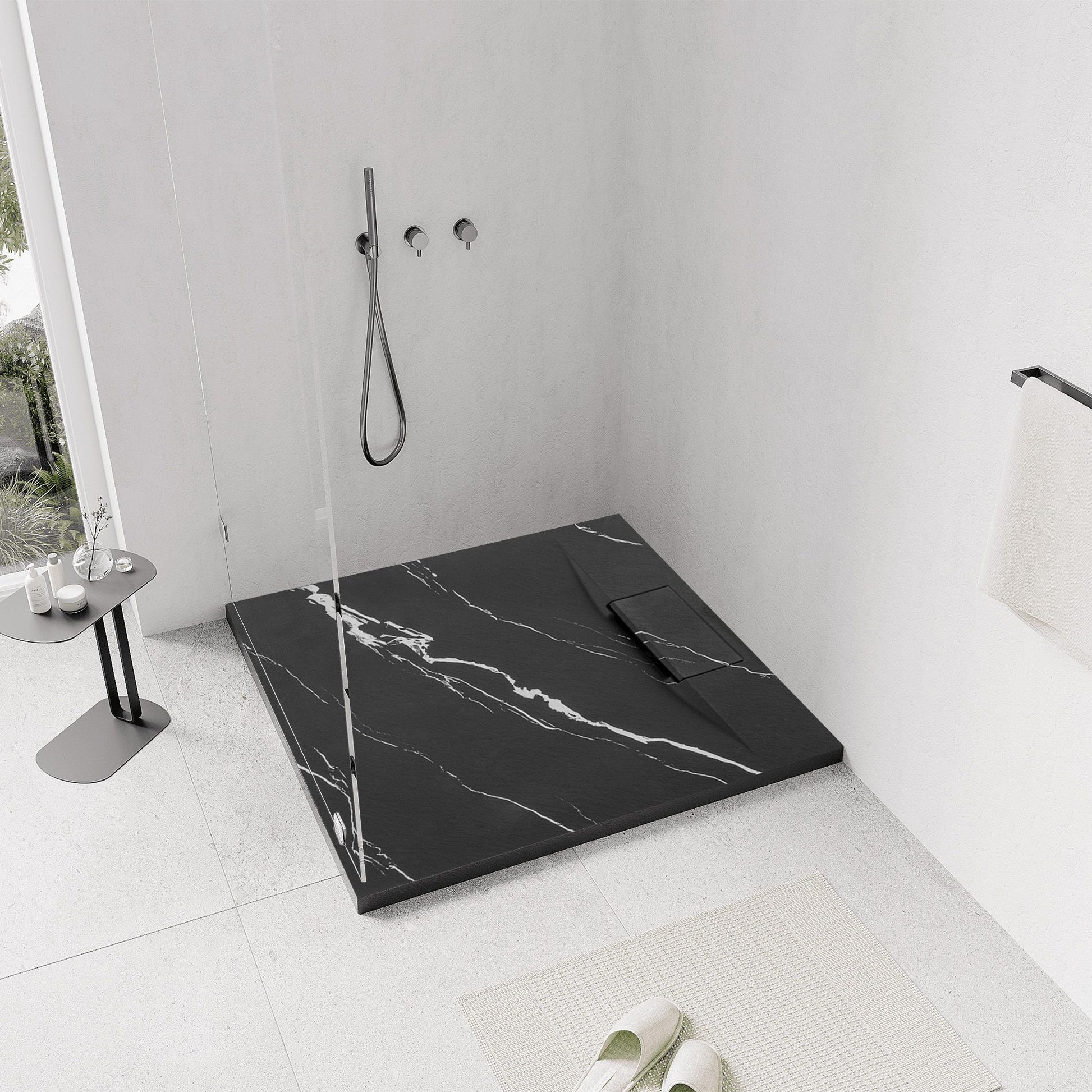 Cada de duș Bazalt CARRARA BLACK 90x90  2