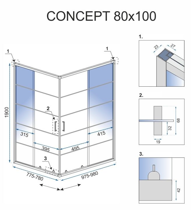 Cabina de dus Rea Concept Black 80x100 fara cadita 5