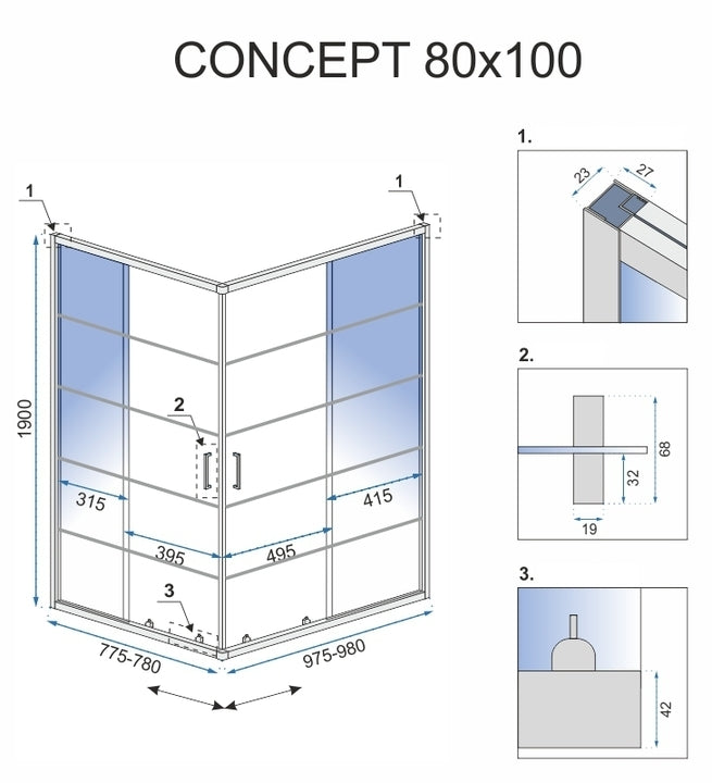 Cabina de dus Rea Concept Black 80x100 cu cadita Savoy black 5