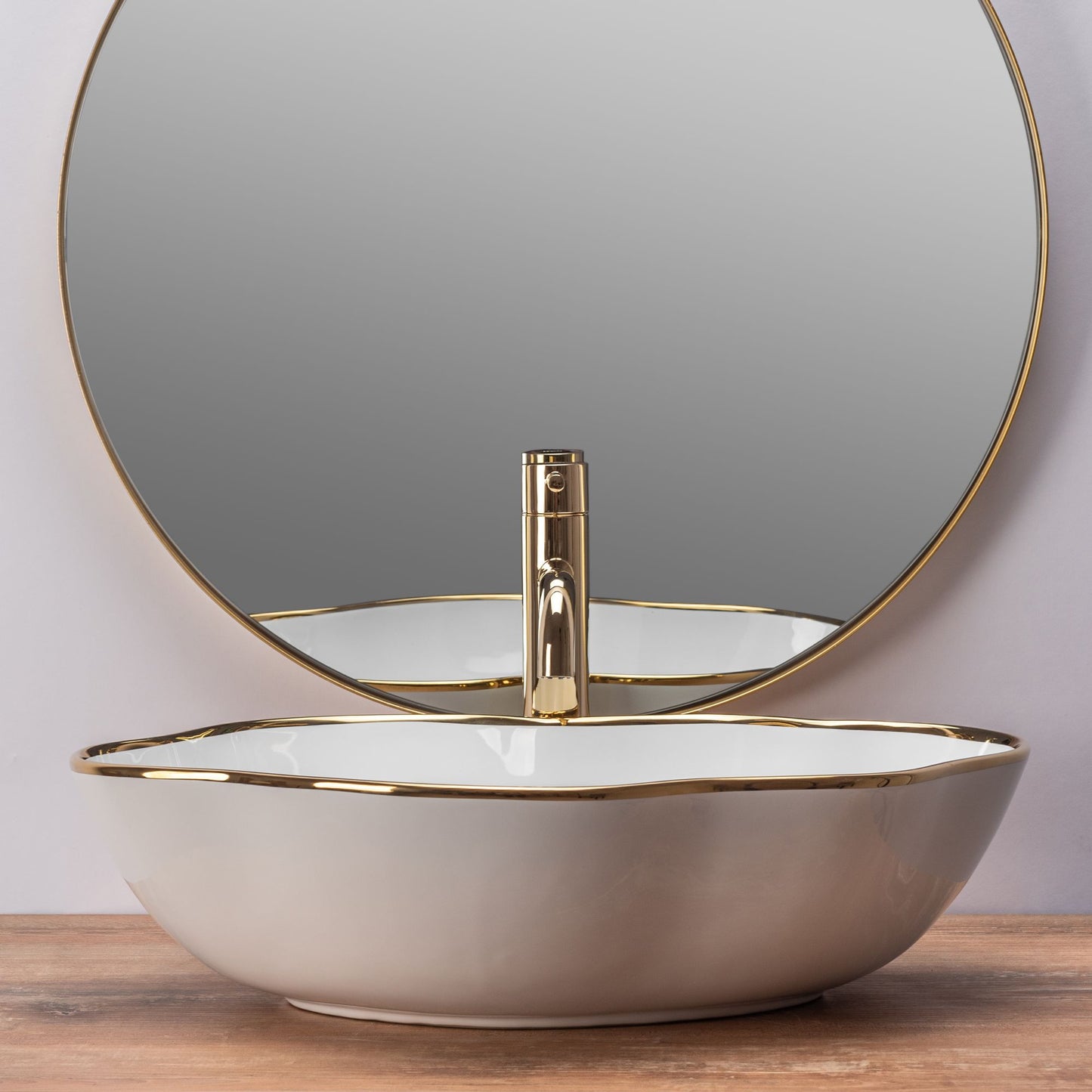 Lavoar pentru blat Rea Pearl Gold Edge Alb Auriu 4