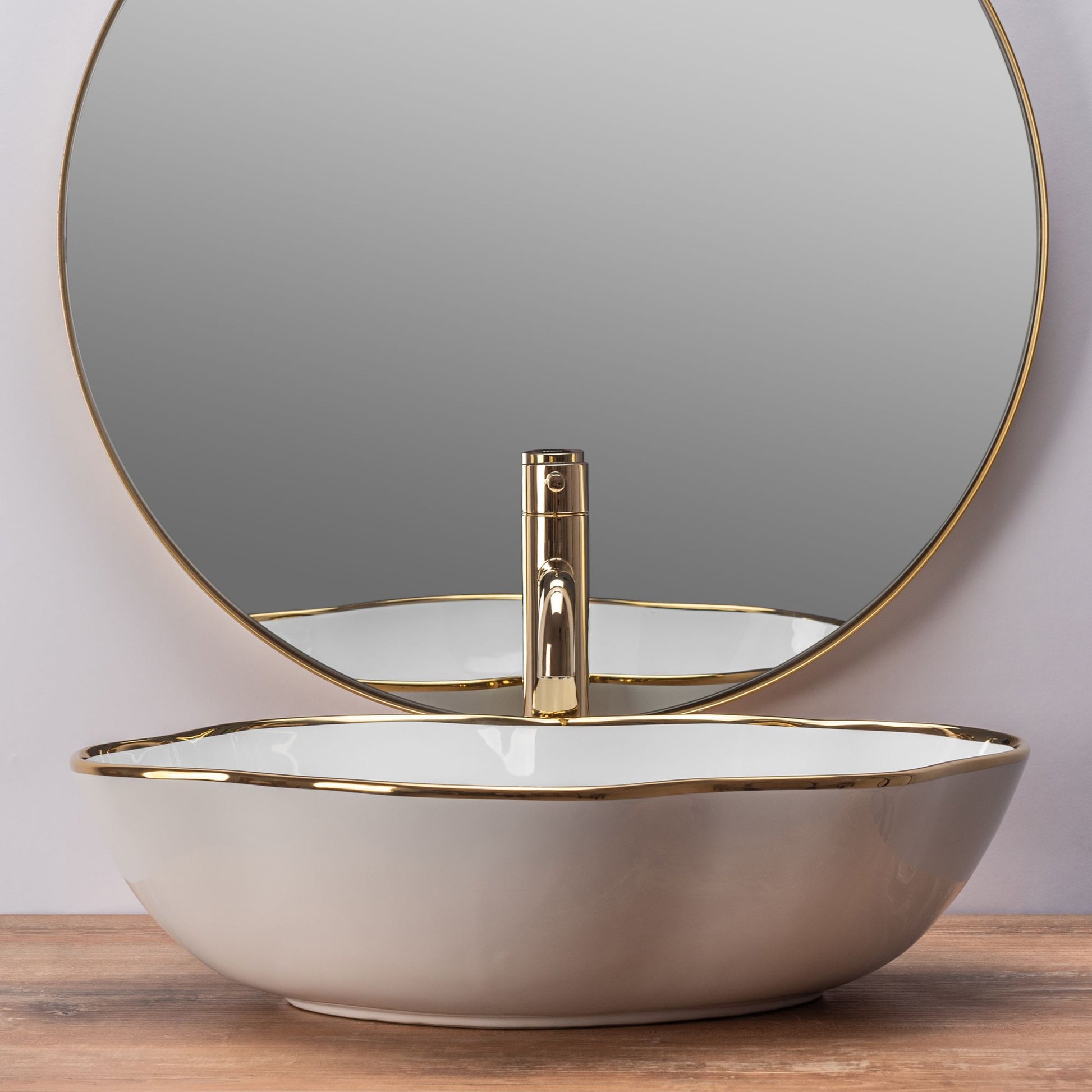 Lavoar pentru blat Rea Pearl Gold Edge Alb Auriu 4