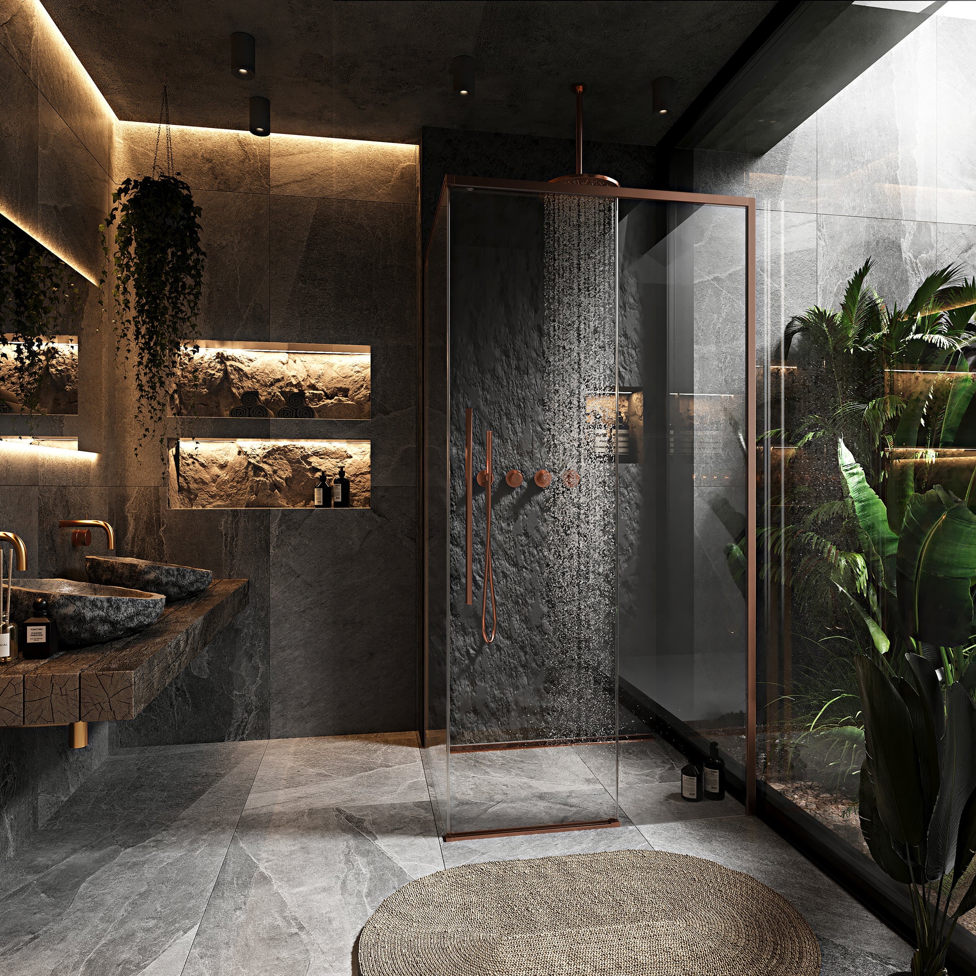 Cabina de dus SOLAR Copper Brush 100x80cm cu cadita Savoy black 2