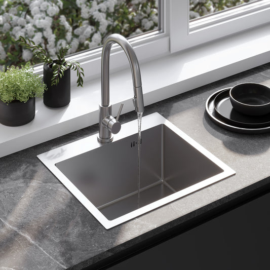 Chiuvetă Inox Leo 50 Brush Nickel cu robinet de bucătărie 1
