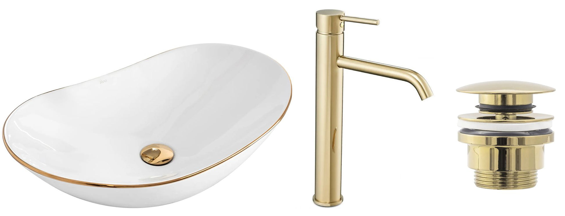 Set lavoar Royal gold edge + baterie inalta Lungo gold + dop universal gold 9