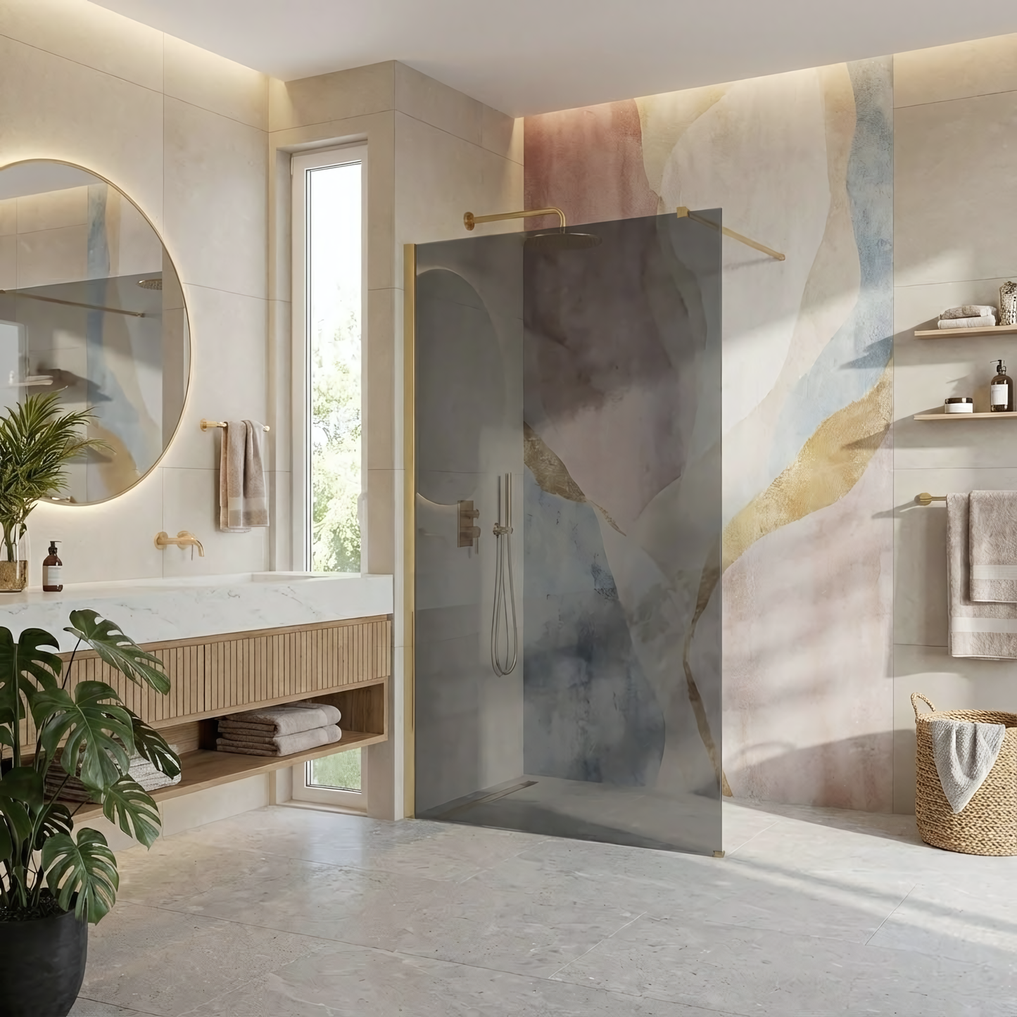 Paravan de dus Rea Flexi Grey / Brush Gold 130  2