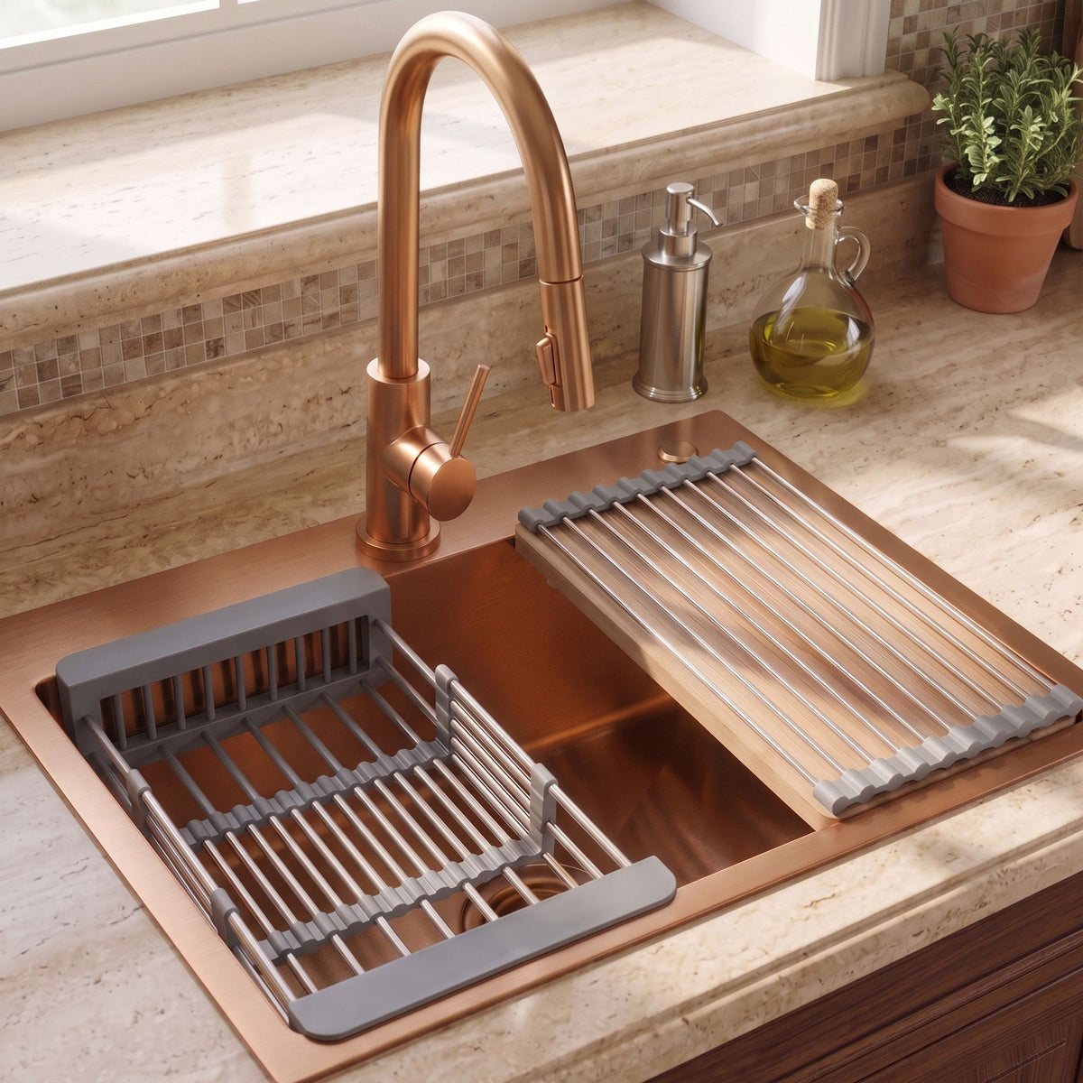 Chiuvetă Din Oțel Cu Set De Accesorii 3 Buc. REA Liam Brush Copper Accesorii Negre 4